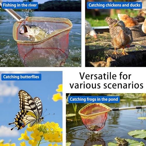 Fish Net, 44-77” Fishing Net Foldable Designed for Catching Trout Netting Fish Shrimp Along Riverbanks and Lakeshores