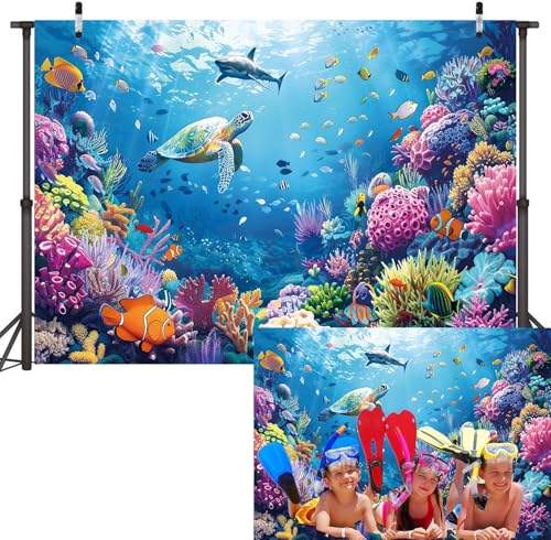 Under The Sea Photography Backdrop 7x5FT Ocean Underwater World Background Aquarium Coral Baby Shower Birthday Party Banner Decorations Photo Props