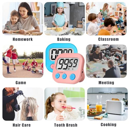 ZILLEEN Classroom Timer for Kids Teachers 2 Pack Digital Timers Blue Pink - color: Blue & Pink