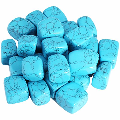 Rockcloud 1 lb Tumbled Polished Stones Gemstone Supplies for Wicca,Reiki,Healing Crystal,Blue Howlite Turquoise - color: Blue