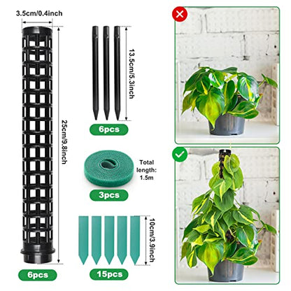 Moss Pole for Climbing Plants Monstera, Indoor Plant Supports, Plastic Moss Stick, Plant Stake for Garden, Extension Aid Climbing Rob (Black, 6pcs 10inch) - size: 6pcs 10inch