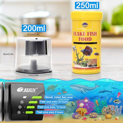 Automatic Fish Feeder for Aquarium Auto Food Dispenser with Timer for Small Tank, Aquariums - Battery/Plug-in Powered Feeders for Goldfish/Koi/Turtle, Resun AF2020