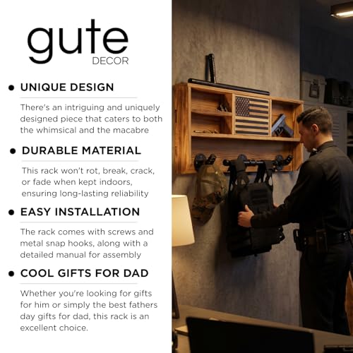 GUTE Police Wall Mounted Tactical Duty Gear Rack with Blue American Flag | First Responder Storage Shelf & Organizer for Policemen, Law Enforcement Holder | Gift Décor - style: Rack with Storage Lock