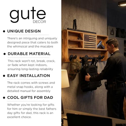 GUTE Police Wall Mounted Tactical Duty Gear Rack with Blue American Flag | First Responder Storage Shelf & Organizer for Policemen, Law Enforcement Holder | Gift Décor - style: Rack with Storage Lock