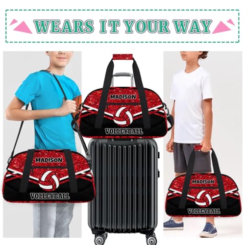 Personalized Sports Volleyball Bag, Red Glittering with Black | Custom Team Name Gym Sport Duffel Bag Weekender Bags Travel Duffel Bag - color: Red Black
