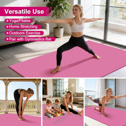 RINREA 72"x48" Extra Wide Yoga Mat, 8mm Thick Exercise Mat for Home Gym - color: Pink