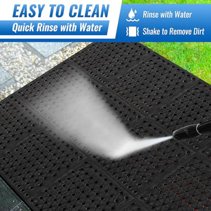 82.6 x 35.4 Inch Non-Slip Commercial Anti-Fatigue Drainage Rubber Mat Roll, Heavy Duty Rubber Floor Mat with Holes for Restaurants, Bars, and Wet Areas, Black