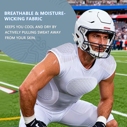 TUOY Adult Rib Chest Protector, New Version - Padded 5 Pads Baseball Football Lacrosse Rib Heart Sternum Guard - color: White, size: Medium