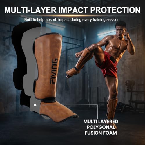 Retro Style Muay Thai Shin Guards,for Men Women - color: Light Brown, size: Large