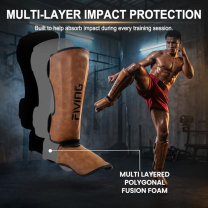 Retro Style Muay Thai Shin Guards,for Men Women - color: Light Brown, size: Large