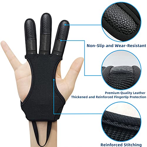 Seektop Archery Gloves Shooting Hunting Leather Three Finger Protector - color: Update Black, size: Small