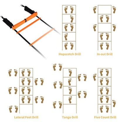 YISSVIC Agility Ladder and Cones 20 Feet 12 Adjustable Rungs Fitness Speed Training Equipment,1 Carry Bags, 10 Cones, 4 Stakes, Basketball, Soccer