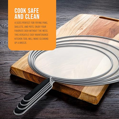 U.S. Kitchen Supply 4-Piece Stainless Steel Splatter Guard Set (13", 11.5", 10",8”) Fine Mesh Cover, Grease & Oil, Splatter Screen for Frying Pan, Cooking Pots, with Comfort Grip Handles