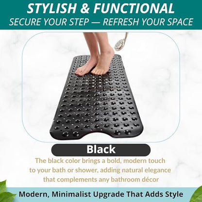 Bath Mat – 40 x 16 Inch Extra Long Non Slip Bathtub Mat – Anti Slip Black Shower Mat with Suction Cups – Bathroom Mat for Tub and Smooth Shower Floors (Black 40x16) - color: Black