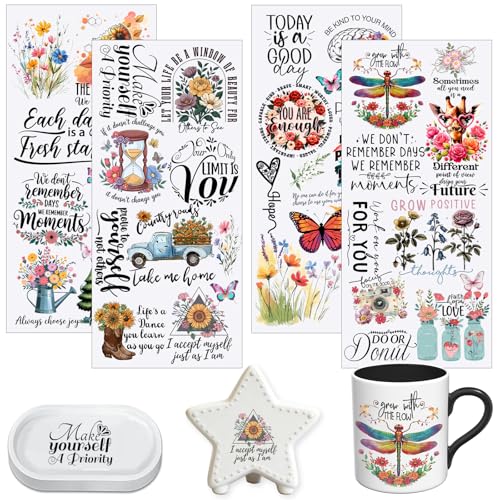 4 PCS Motivational Saying UV DTF Cup Wraps, Waterproof Transfer Stickers for Tumblers and Mugs, Durable Rub-on Decals for Smooth and Flat Surfaces - style: motivational saying