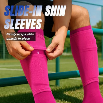 XZQTIVE Soccer Shin Guards with Shin Sleeves and Soccer Socks, Football Shin Pads Set for Kids Youth and Adult - color: pink, size: L(Youth/Adult)