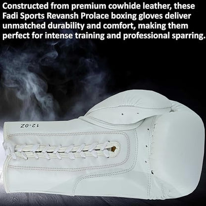 Revansh Prolace Cowhide Leather Boxing Gloves - Unisex, Professional Training & Sparring - Black and White - Sizes: 12 oz, 14 oz, 16 oz - color: White, size: 16 oz