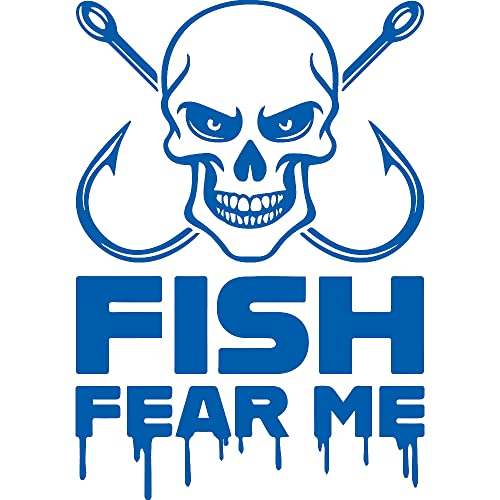 Fish Fear Me Skull And Fish Hooks (Azure Blue) (Set Of 2) Premium Waterproof Vinyl Decal Stickers For Laptop Phone Accessory Helmet Car Window Bumper Mug Tuber Cup Door Wall Decoration - color: AZURE BLUE, size: 6.7 inches x 9.6"