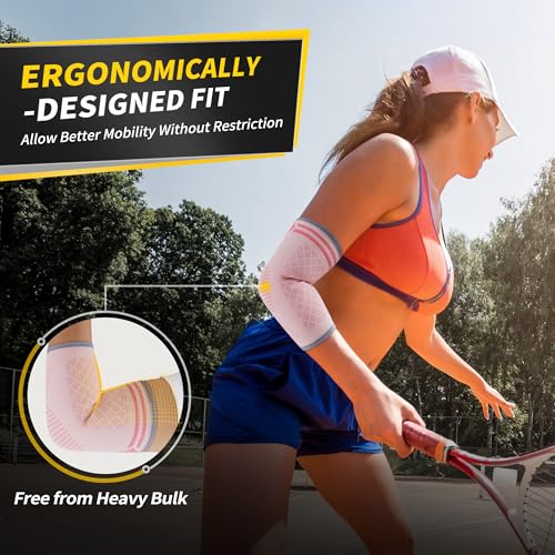 CAMBIVO 2 Pack Elbow Brace Compression Sleeve, Tennis & Golfer's Elbow - color: Pink, size: Medium