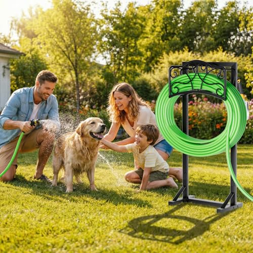 Heavy-Duty Garden Hose Holder with Tool Hooks and Stable Base, Metal Hose Hanger Garden Hose Storage Holds 160Ft, Rustproof Freestanding Water Hose Holder for Outside, Yard, Lawn, Farm - size: Holder 42.1in