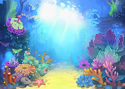 BELECO 10x8ft Fabric Underwater World Backdrops for Photography Colorful Coral Reef Blue Undersea Backdrop Aquarium Background Mermaid Theme Baby Shower Birthday Party Decoration Photo Studio Props - size: 10x8FT