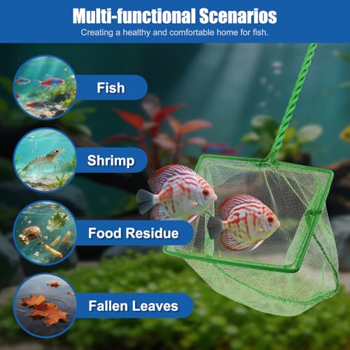 Aquarium Fish Net Small Betta Fish Tank Cleaning Net Sludge Food Residue Wastes Skimmer with Soft Fine Mesh and Braided Matal Handle for Small Ponds and Pools(6 inch) - size: 6 inch