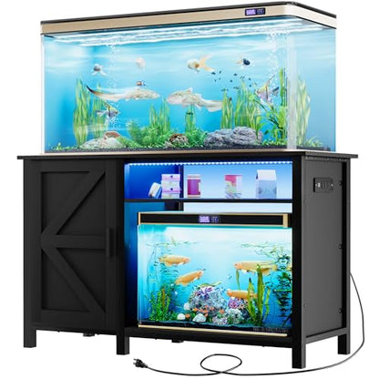 YITAHOME Aquarium Stand with Power Outlets, 55-75 Gallon Fish Tank Stand, Cabinet with RGB Light Strip Suitable for Turtle Tank, Reptile Terrarium, 900LBS Capacity, Black