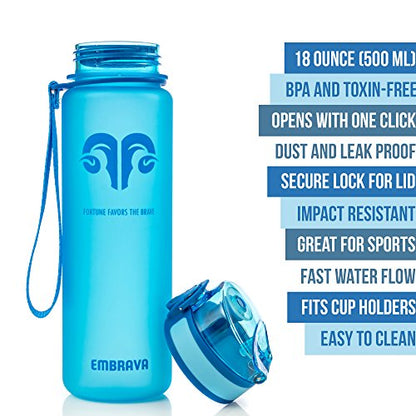 Embrava Sports Water Bottle (17oz, Pure Blue) Fast Flow Flip Top Lid - color: Pure Blue, size: 17 Ounces