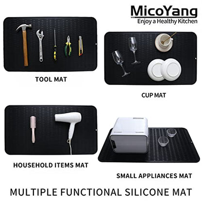 MicoYang Silicone Dish Drying Mat for Multiple Usage,Easy clean,Eco-friendly,Heat-resistant Silicone Mat for Kitchen Counter or Sink,Refrigerator or Drawer Liner Black 4XL 32 inches x 18 inches