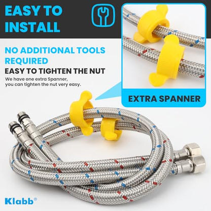 Klabb 32-Inch Stainless Steel Braided Faucet Supply Line, 3/8" Compression x M10 Faucet Connector, Includes 1/2" FIP Adapters, SS304 Flexible Water Hose for Bathroom & Kitchen Sink Faucets