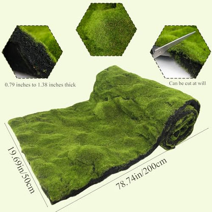 FAICOIA Fake Moss Rug Table Runner Green Moss Roll for Fairy Gardens Grass Wedding Woodland Table Decor Artificial Moss for Indoor Plants Crafts 20" x 79" Green Moss for Decorating Wall 50 x 200cm