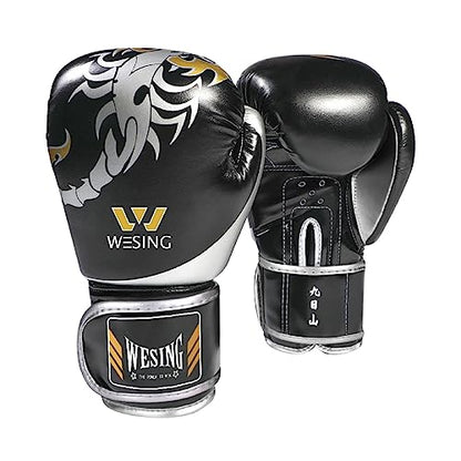 WESING Martial Arts Headgear Gloves Set Boxing Headgear 10oz Boxing Gloves for Men Women Kickboxing Sparring Training - color: Black, size: Medium