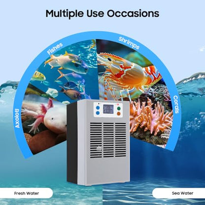 30L/7.93Gal Aquarium Chiller, 100W Low Noise Fish Tank Water Cooler with Special Quiet Design Refrigeration Compressor ＆ Water Tube for Axolotl Coral Jellyfishe (30L/7.93Gal)
