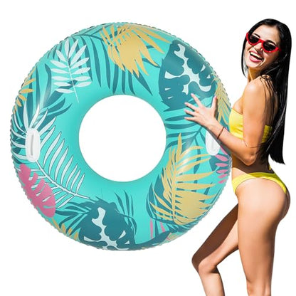 MoKo Pool Floats Adults with Handles, Inflatable Swimming Pool Float Large Fun Print Pool Tube Raft Water Toys Floaties for Adults Swim Ring for Summer Beach, Colorful