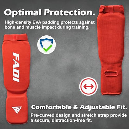 Shin Guards – Durable Leg & Instep Protection for Muay Thai, Kickboxing, MMA, BJJ, Karate & Taekwondo | Lightweight Training & Sparring Shin Instep Guard - color: Red, size: Large