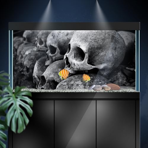 Aquarium Background Stickers - Skull Stack Black - Fish Tank Reptile Terrarium Decor Poster (60 x 40 cm / (23.6 x 15.7 inches))
