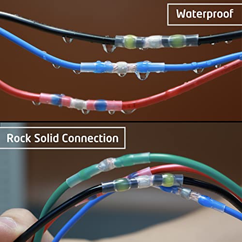 200Pcs Waterproof Solder Seal Wire Connectors, 26-24 Gauge White Electrical Splice Terminals for Marine, Car and Cable Wiring - Heat Shrink Butt Connectors