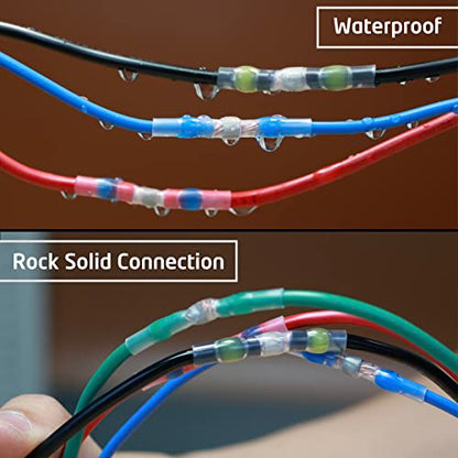 200Pcs Waterproof Solder Seal Wire Connectors, 26-24 Gauge White Electrical Splice Terminals for Marine, Car and Cable Wiring - Heat Shrink Butt Connectors