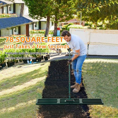 Lawn Leveling Rake Heavy Duty Stainless Steel Lawn Leveler Tool 45”x10” with 78” Adjustable Long Handle Yard Level Rake for Soil, Ground,Backyard Dressing,Golf Field,Garden Tools Grass Seed - style: 45"x10" Large