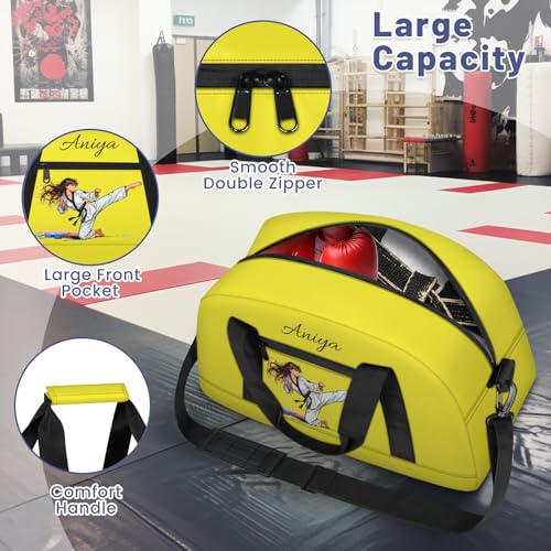 Custom Name Taekwondo Karate Duffle Bag for kids Girls - Personalized Martial Arts Gear Bag, Water-Resistant Sparring Equipment Bag, Taekwondo Yellow - color: Taekwondo Yellow