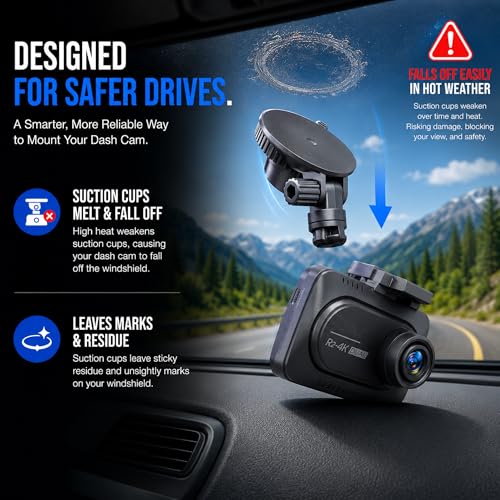 Universal Dash Cam Mount for Rove R2-4K, R2-4K Pro, R2-4K Dual, Redtiger Dash Cam - Suction Cup Replacement – Stable Rearview Mirror Holder Bracket Kit