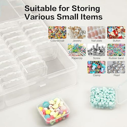 Large Bead Organizer Box, 66 Pcs Small Clear Storage Containers with Labels, Mini Bead Organizers and Storage Craft Case with Handle for Jewelry Bracelet Screws Seeds Diamonds Arts Small Parts