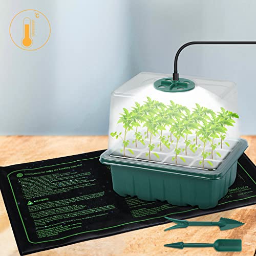 7-Pack Seed Starter Kit with Grow Light (12 Cells per Tray), Plant Germination Trays with Adjustable Humidity Dome Seed Trays Seedling Starter with Base Trays for Germination - color: Green/Black