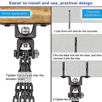 BeneLabel Heavy Bag Ceiling Mount with Spring & Chains 360° Rotation Punching Bag Ceiling Hanger with Bearings Boxing Bags Holder Hardware with 2 Wood Screws and 2 Expansion Screws - color: Hanger with Black Chain (800 LBs Capacity)