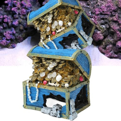 5.1 Inch Blue Resin Treasure Chest Landscape Hideaway Treasure Box Decorative Chest Fish Tank Aquarium Ornament