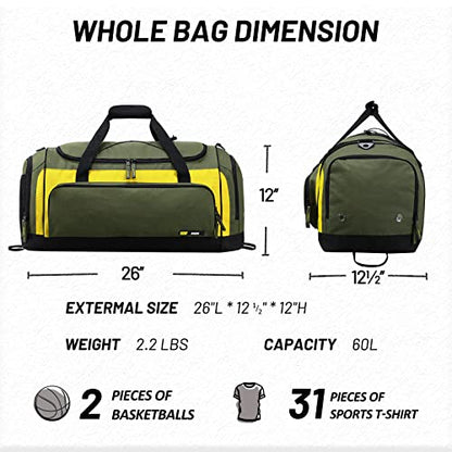 MIER Large Gym Bag for Men 60L Duffel Bag with Shoe Compartment - color: Green