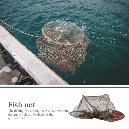 Beaupretty Fishing Net Fish Guard Netting with Drawstring Coffee Color Thickened Mesh Fishing Catch Net for Small Fish and Shrimp Lightweight Four-Ring for Freshwater and Outdoor Use