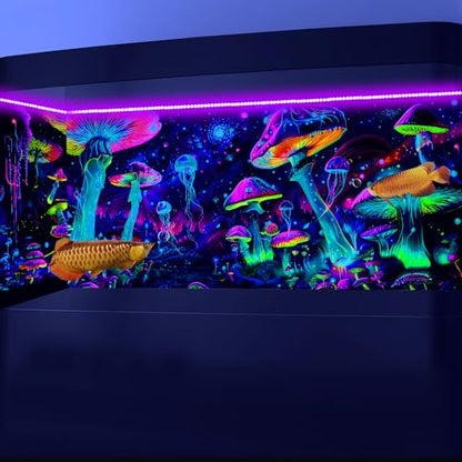 30X18IN Blacklight Aquarium Background UV Reactive Mushroom Background Starry Sky Terrarium Background with 10 EVA Double-Sided Tape - size: 30X18in/75X45cm