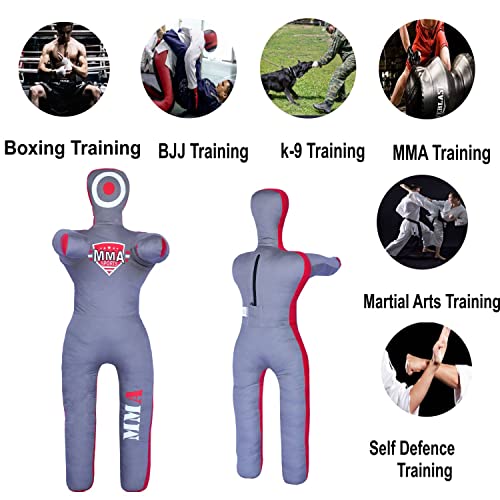 Kids Grappling Standing Dummy - Unfilled – Wrestling, Jiu-Jitsu, MMA Training Dummy with Moveable Arms and Legs – Durable Polyester Fabric - color: Grey-Stand, size: 4 ft-49 Inch