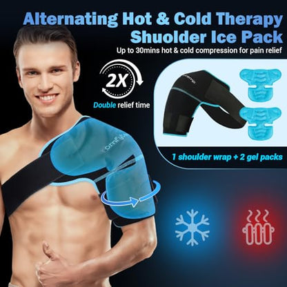 Comfytemp Shoulder Ice Pack Wrap, Shoulder Brace for Shoulders Pain Relief | FSA Eligible HSA, 2 Gel Ice Packs for Injuries Reusable, Cold Therapy for Rotator Cuff Recovery, Post-Surgery Recovery